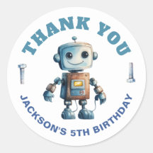 Modern Robot Thank You Kids Birthday