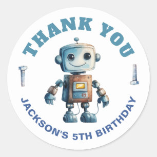 Modern Robot Thank You Kids Birthday Classic Round Sticker