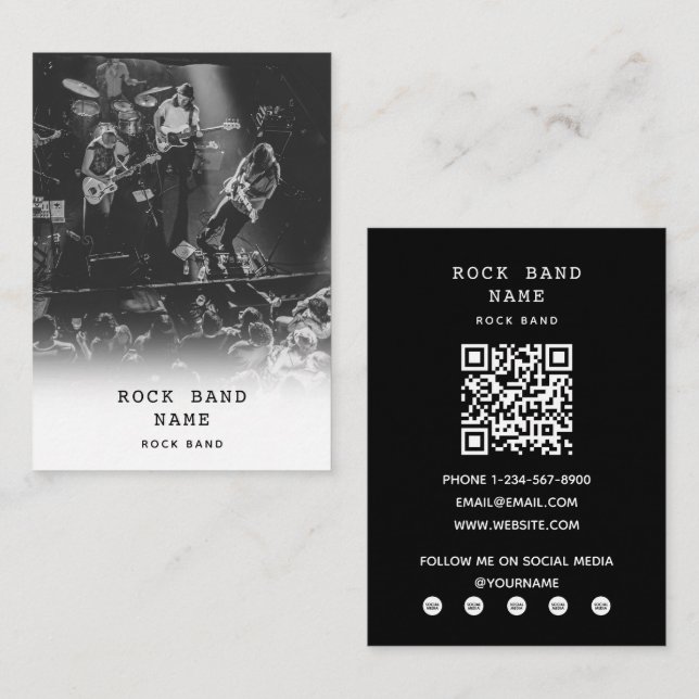 Modern Rock Band Musician Black White Photography  Business Card (Front/Back)