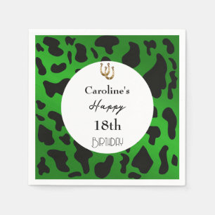 Modern Rodeo Birthday Emerald Green Cow Print Napkin