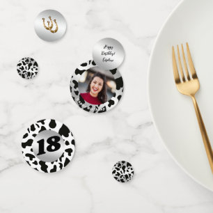 Modern Rodeo Birthday Silver Cow Print Photo Confetti