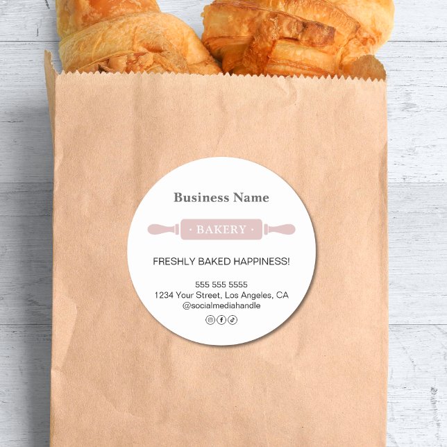 Modern Rolling Pin Bakery Business Classic Round Sticker (Modern Rolling Pin Bakery Business Classic Round Sticker)