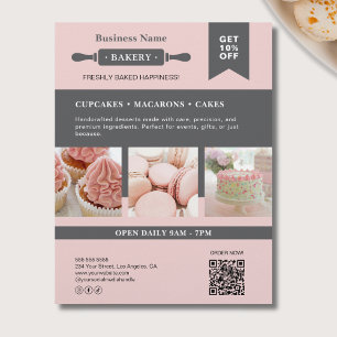 Modern Rolling Pin Pink Grey Bakery Business Flyer