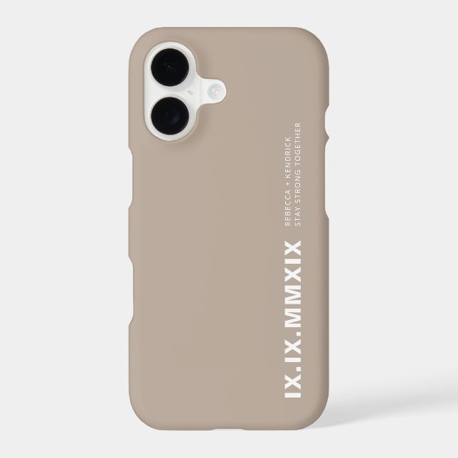Modern Roman Numerals Anniversary Date Muted Brown iPhone Case (Back)