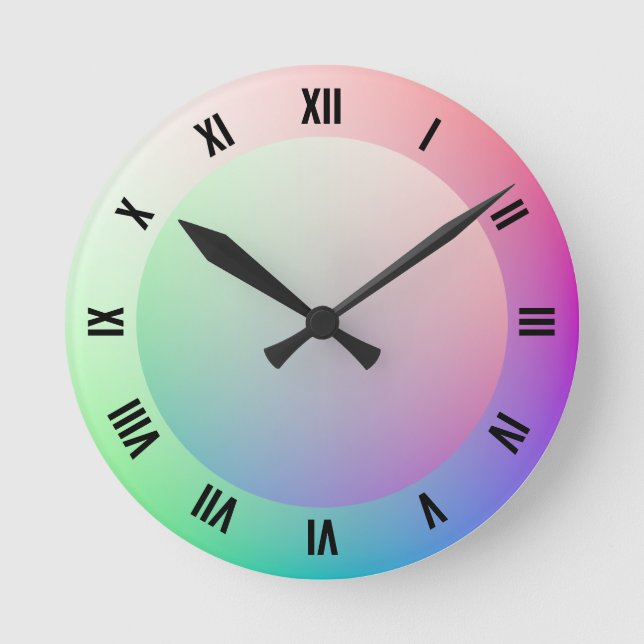 Modern Roman Numerals on Colourful Pastel Rainbow  Round Clock (Front)