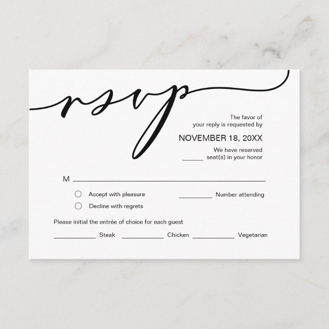 Modern Romance, Black Calligraphy ,Wedding RSVP Enclosure Card (Front)