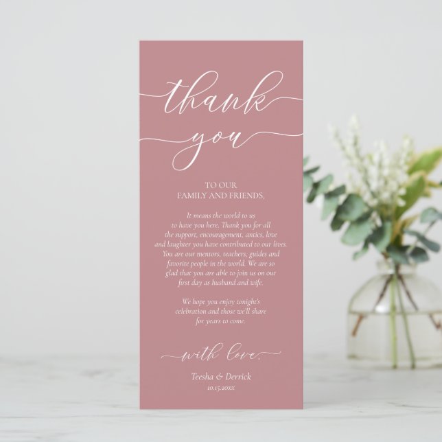 Modern Romance Dinner Place Setting Thank You Card (Standing Front)