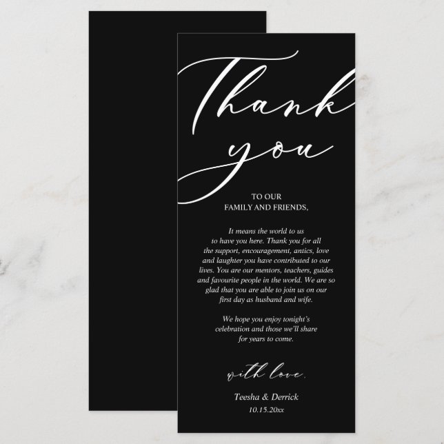 Modern Romance Dinner Place Setting Thank You Card (Front/Back)