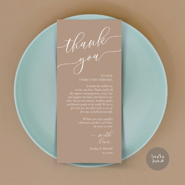 Modern Romance Dinner Place Setting Thank You Card (Wedding Dinner Place Setting Thank You Card, Modern Romance Design, in Warm Taupe)