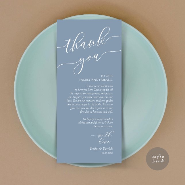 Modern Romance Dinner Place Setting Thank You Card (Wedding Dinner Place Setting Thank You Card, Modern Romance Design, in Dusty Blue)