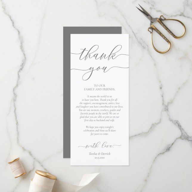 Modern Romance Dinner Place Setting Thank You Card (Front/Back In Situ)