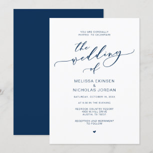 Modern Romance, Navy Blue, Calligraphy Wedding Invitation