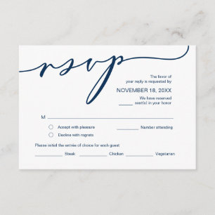 Modern Romance, Navy Blue Script ,Wedding RSVP Enclosure Card