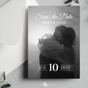 Modern Romantic Black and White Photo Wedding  Invitation