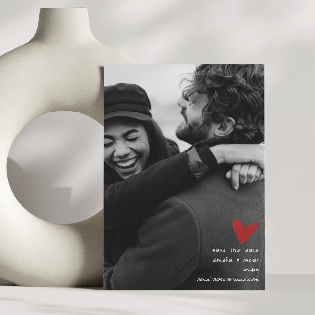 Modern Romantic Black and White Wedding Heart Save The Date (Creator Uploaded)