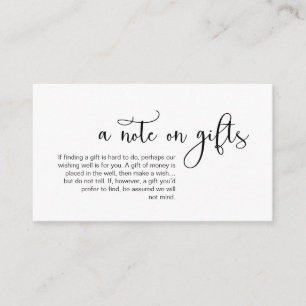 Modern romantic Black font, A note on gifts Enclosure Card