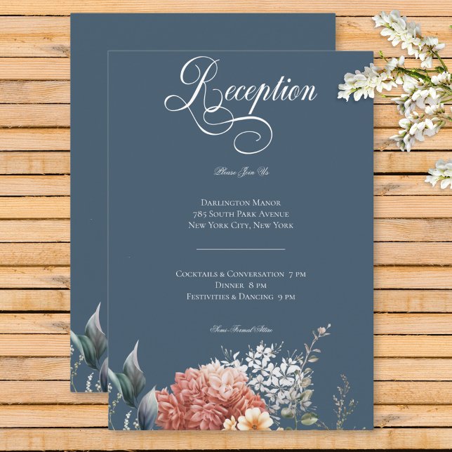 Modern Romantic Blue Garden Floral Reception Enclosure Card (Modern Romantic Blue Garden Floral Wedding Reception Enclosure Card)