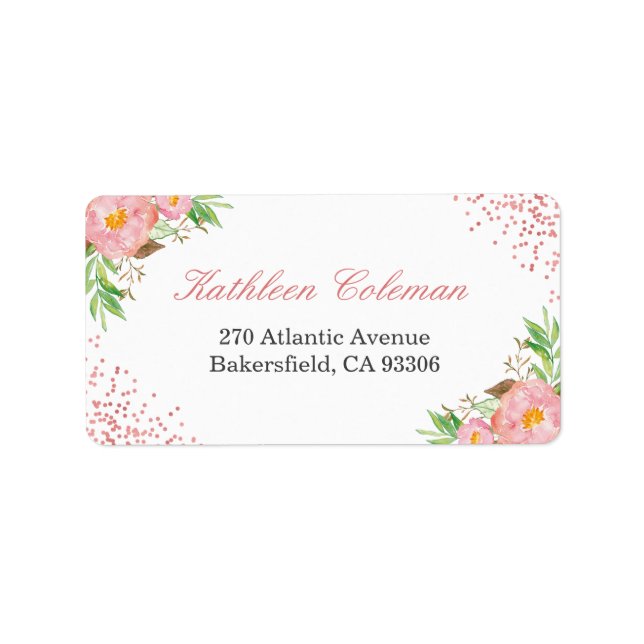Modern Romantic Botanical Pink Floral Confetti Dot Label (Front)