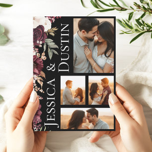 Modern Romantic Burgundy Floral Photo Wedding Invitation