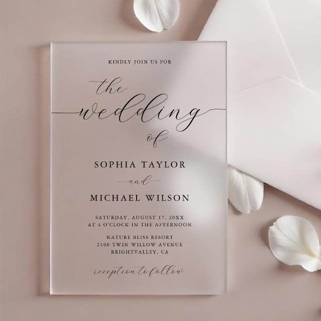 Modern Romantic Calligraphy Black Wedding Acrylic Invitations (Creator Uploaded)