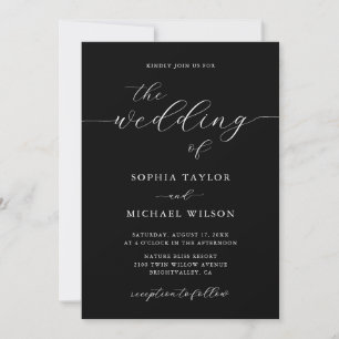Modern Romantic Calligraphy Black Wedding Invitation