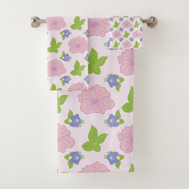 Modern Romantic Colourful Floral Pattern  Bath Tow Towel Set (Insitu)