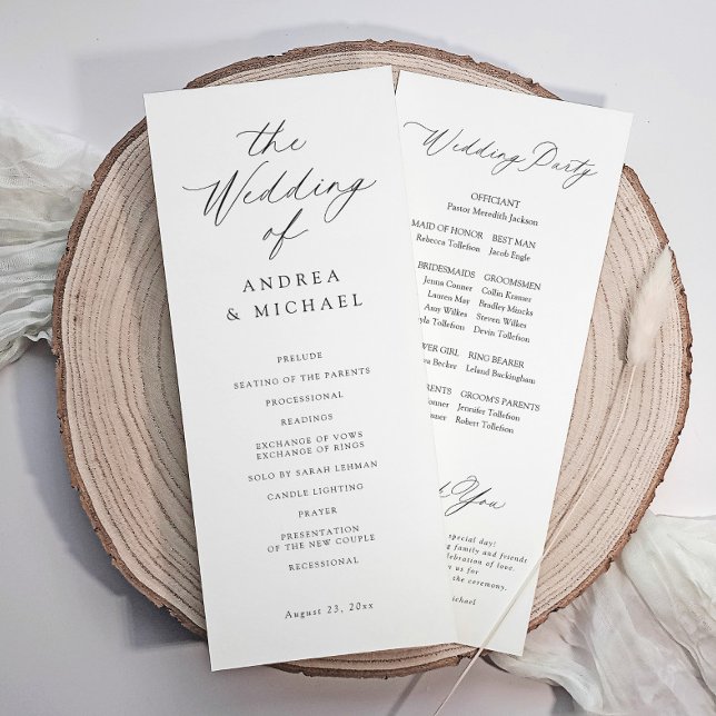 Modern Romantic Delicate Elegant Wedding Programme (Modern wedding program with delicate calligraphy—perfect for romantic, elegant ceremonies.)