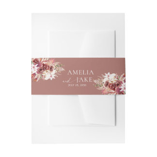 Modern Romantic Dusty Rosewood Gold Accent Wedding Invitation Belly Band