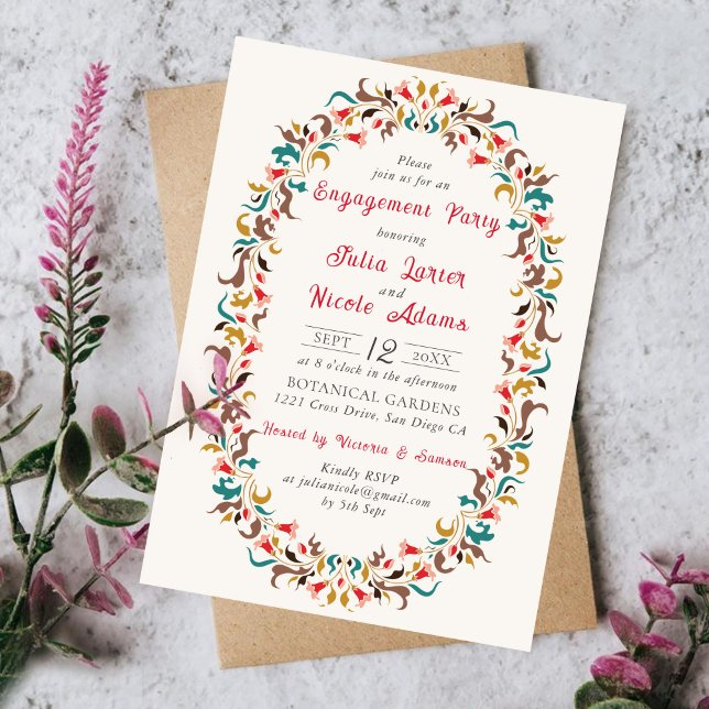 Modern Romantic Elegant Floral Engagement Party Invitation (Creator Uploaded)