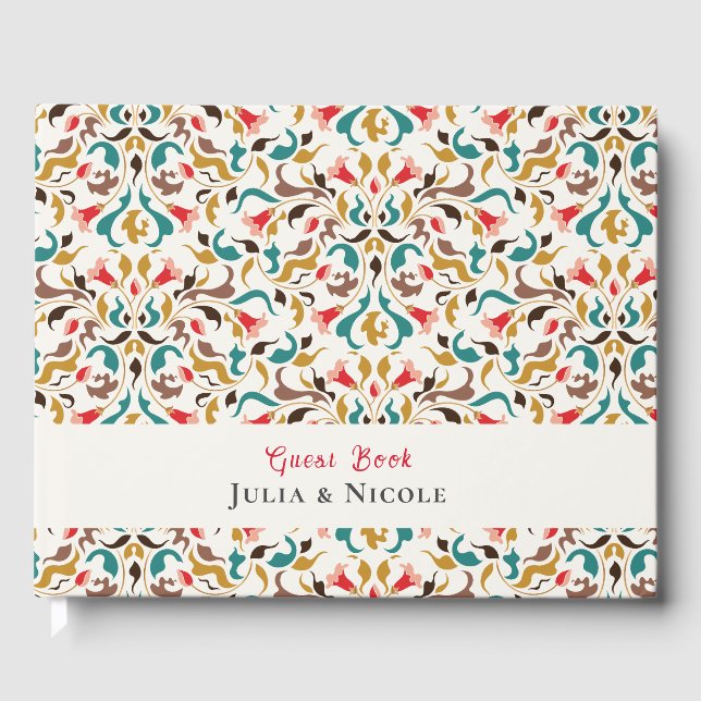 Modern Romantic Elegant Floral Wreath Wedding Guest Book (Front)