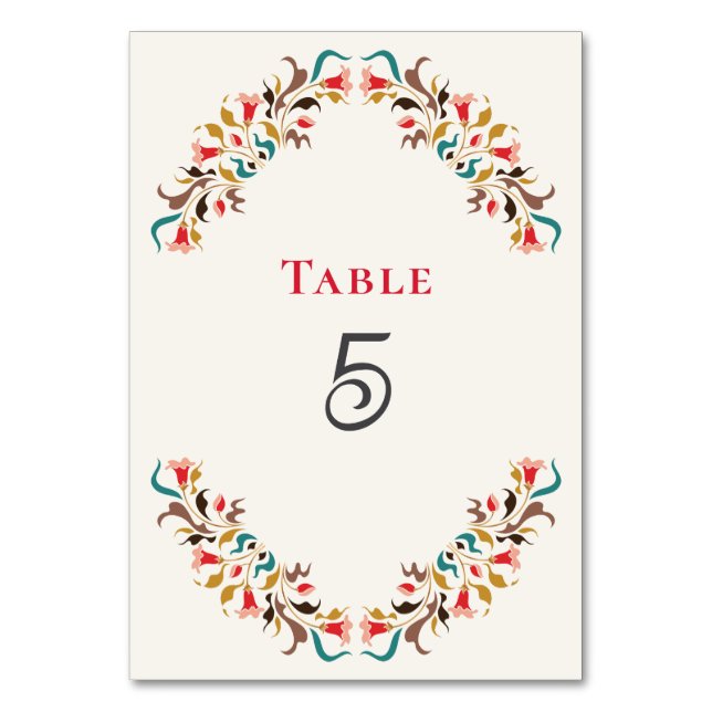 Modern Romantic Elegant Floral Wreath Wedding Table Number (Front)