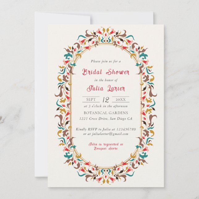 Modern Romantic Elegant FloralWreath Bridal Shower Invitation (Front)