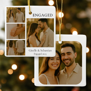 Modern Romantic Engagement Photo Keepsake Ceramic Ornament