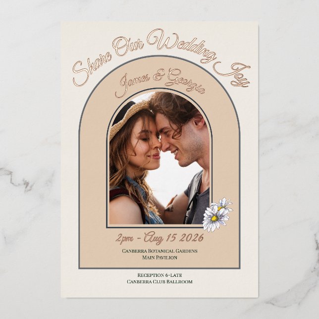 Modern Romantic Floral Daisy Photo Wedding  (Front)