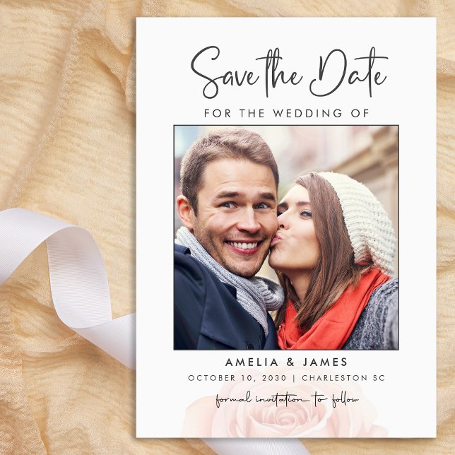 Modern Romantic Floral Photo Wedding Save the Date (Creator Uploaded)