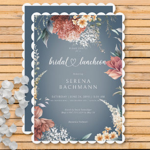 Modern Romantic Garden Floral Blue Bridal Luncheon Invitation