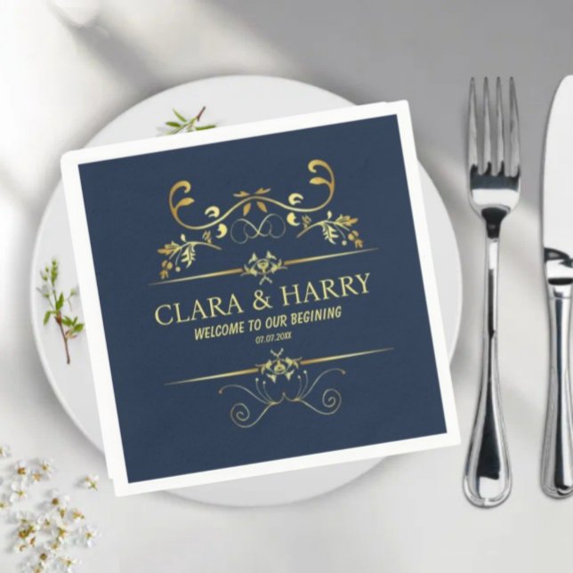 Modern romantic gold calligraphy wedding  napkin (Creator Uploaded)