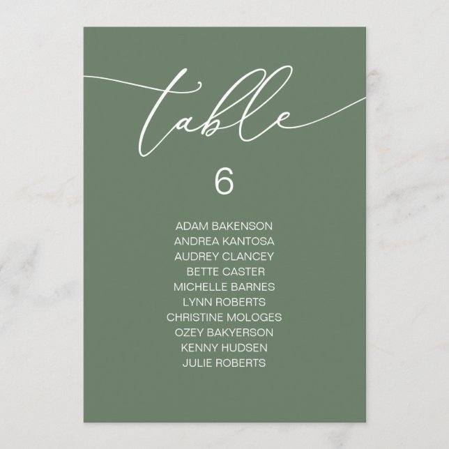 Modern Romantic Guests Seating Chart Table Card (Front)