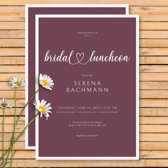 Modern Romantic Minimal Burgundy Bridal Luncheon Invitation (Modern Romantic Minimal Burgundy Bridal Luncheon Invitation)