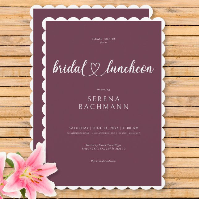 Modern Romantic Minimal Burgundy Bridal Luncheon Invitation (Modern Romantic Minimal Burgundy Bridal Luncheon Invitation)