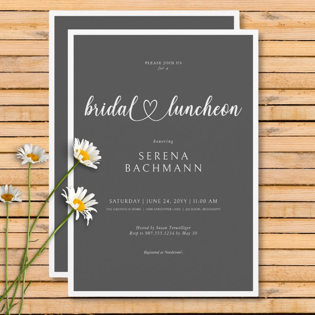 Modern Romantic Minimal Grey Bridal Luncheon Invitation (Modern Romantic Minimal Gray Bridal Luncheon Invitation)