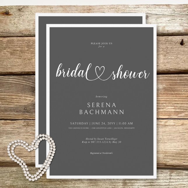 Modern Romantic Minimal Grey Bridal Shower Invitation (Modern Romantic Minimal Gray Bridal Shower Invitation)