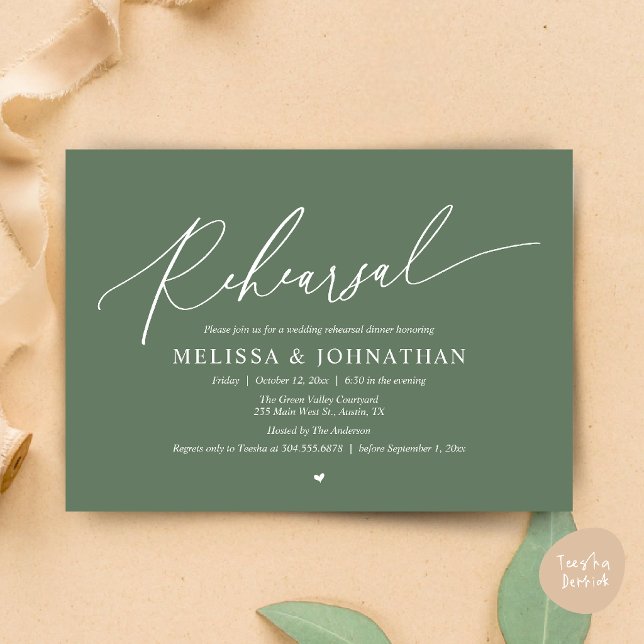 Modern Romantic Minimal Wedding Rehearsal Dinner  Invitation (Modern Romantic Intimate Wedding Rehearsal Dinner Invitation Card in Sage Green)