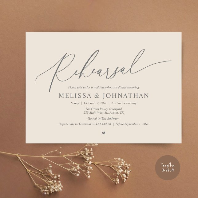 Modern Romantic Minimal Wedding Rehearsal Dinner  Invitation (Modern Romantic Intimate Wedding Rehearsal Dinner Invitation Card in Cream Grey)