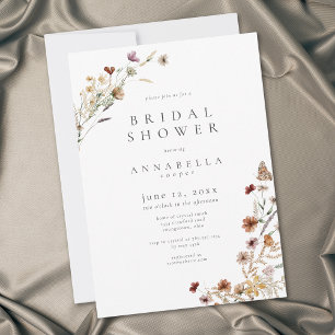 Modern Romantic Neutral Wildflower Bridal Shower Invitation