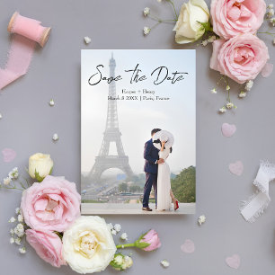 Modern Romantic Paris France Couple Photo Wedding Save The Date