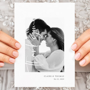 Modern Romantic Photo   Simple Script Wedding Thank You Card