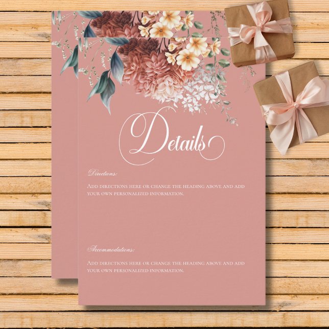 Modern Romantic Pink Garden Floral Wedding Details Enclosure Card (Modern Romantic Pink Garden Floral Wedding Details Enclosure Card)