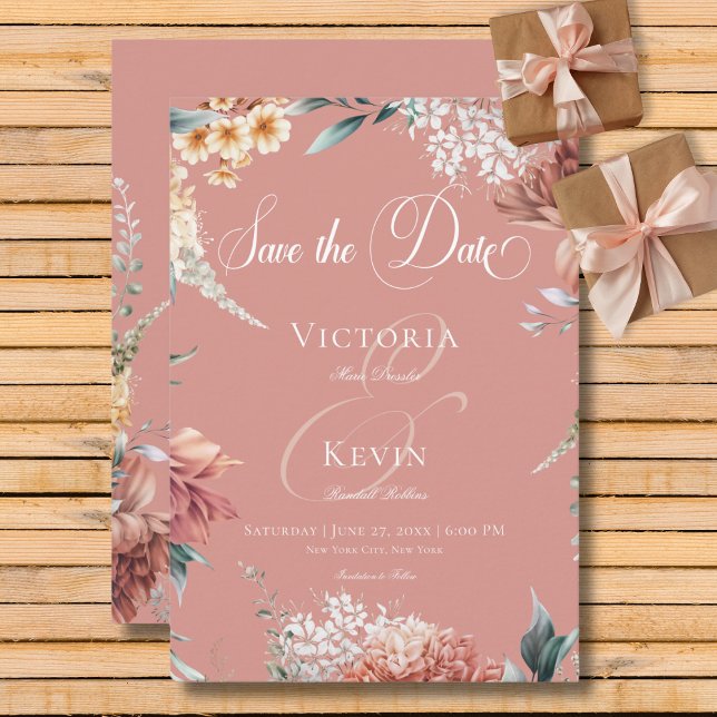 Modern Romantic Pink Garden Floral Wedding Save The Date (Modern Romantic Pink Garden Floral Wedding Save The Date Card)