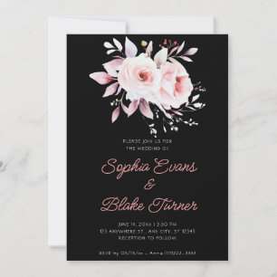 Modern Romantic Pink Roses Black Wedding Invitation